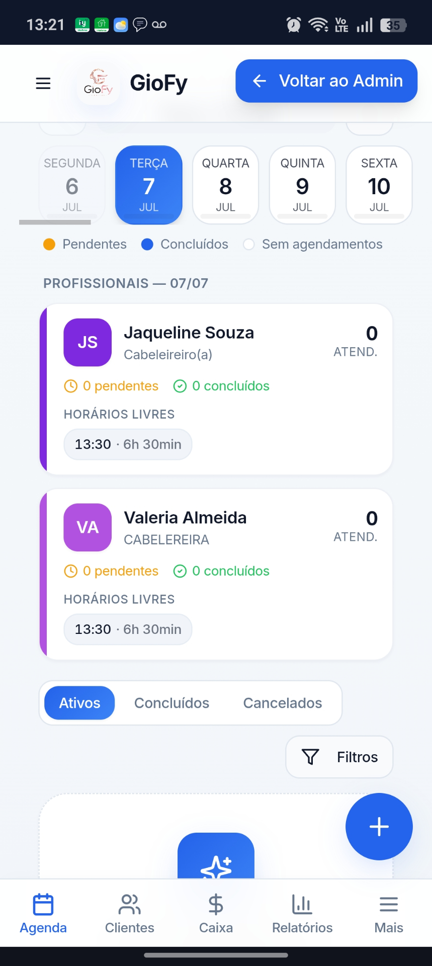 Sistema para barbearia — gestão de profissionais GioFy