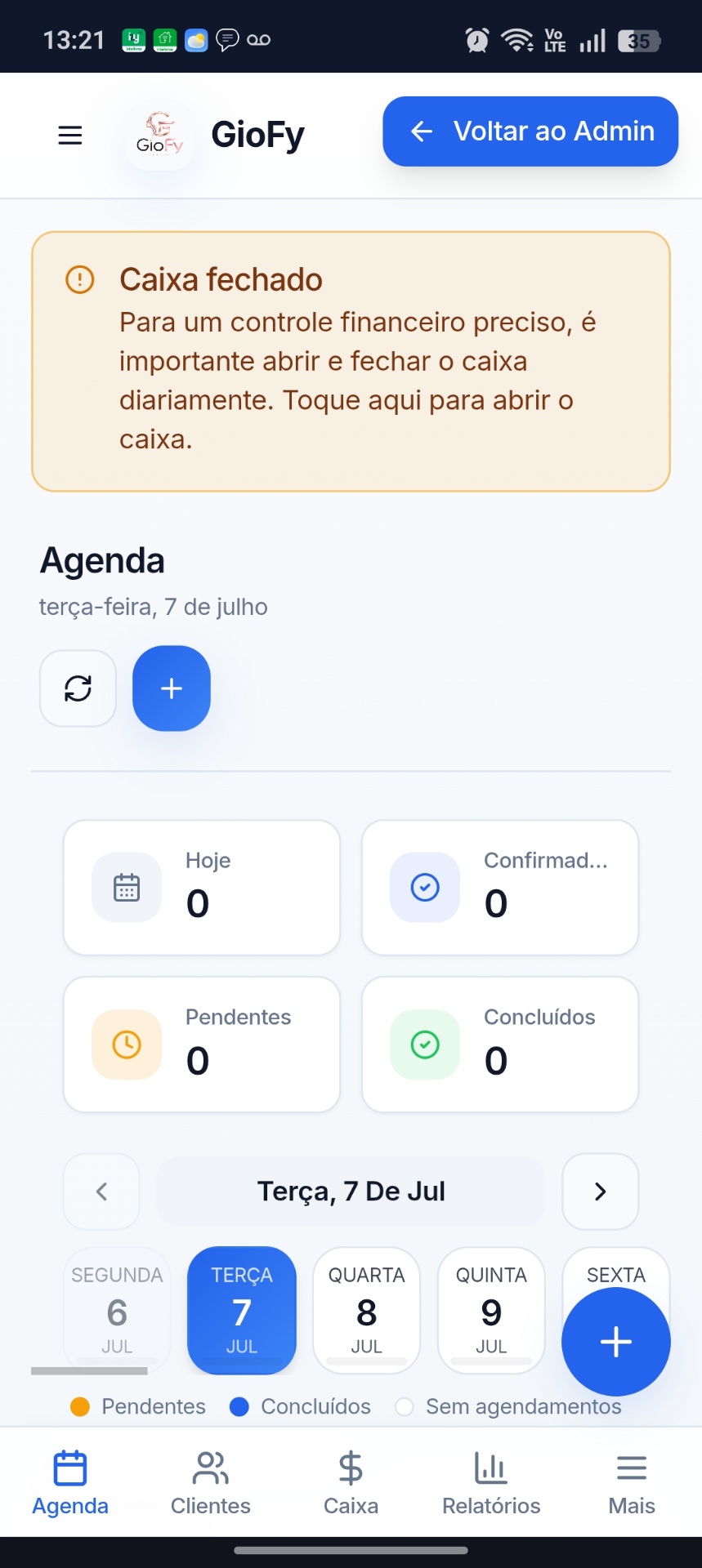 Sistema para barbearia — tela de agenda da GioFy
